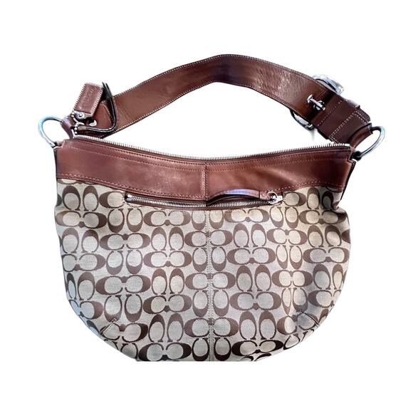 Authentic COACH Signature Canvas Leather Trim Hobo Shoulder Bag - Brown - Picture 3 of 11